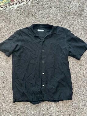 Zara Linen Button Down Shirt Black Short Sleeve Lightweight Summer Top